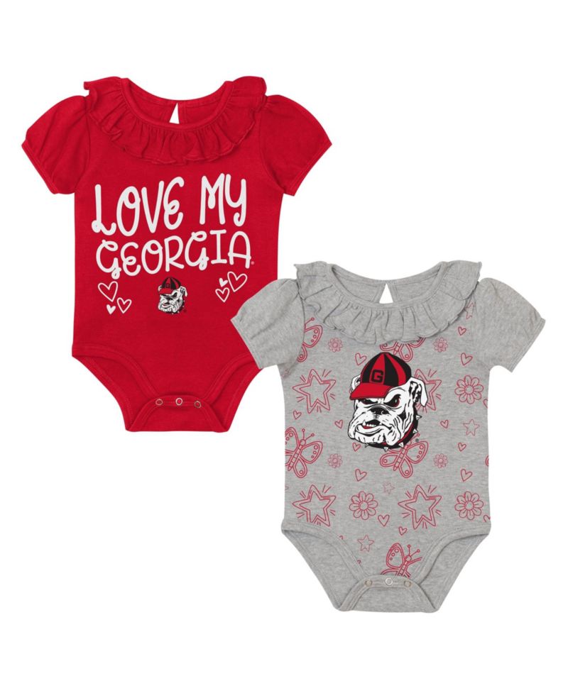 Baby Boys and Girls Red/Gray Georgia Bulldogs Two-Pack Playtime Ruffle Bodysuit Set