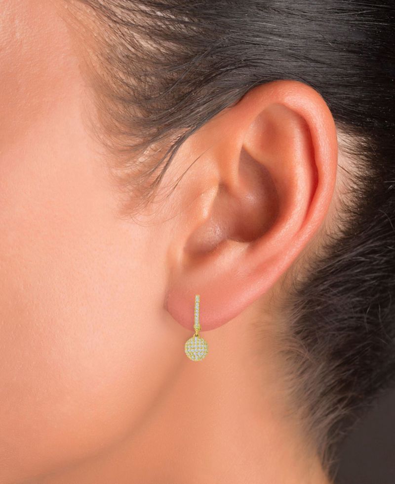 Cubic Zirconia Micro-Pav&eacute; Dangle Small Huggie Hoop Earrings