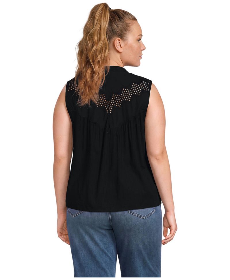 Plus Size Sleeveless Eyelet Blouse