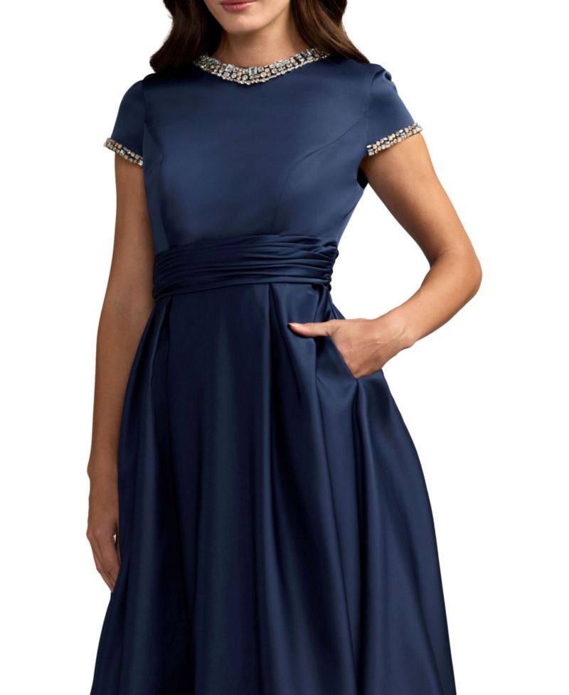 Women's Embellished Satin Cap Sleeve Ball Gown