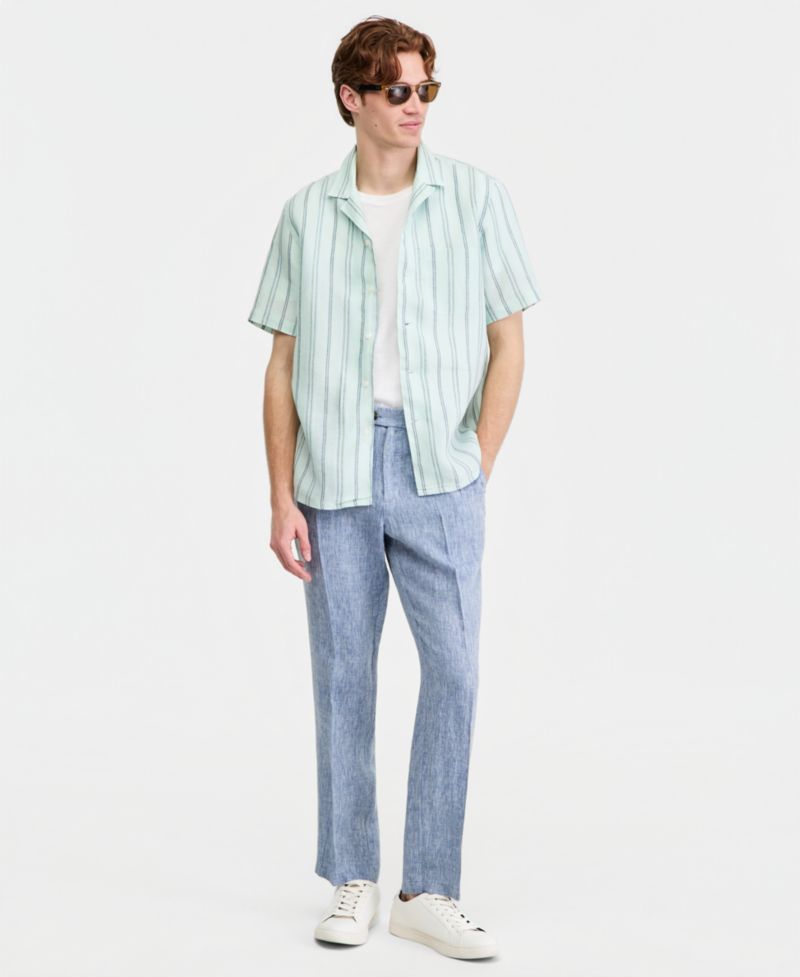 Men's Textured Stripe Linen Short-Sleeve Shirt