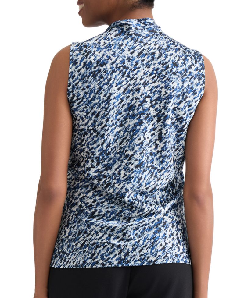 Women's Printed Tie-Neck Sleeveless Blouse
