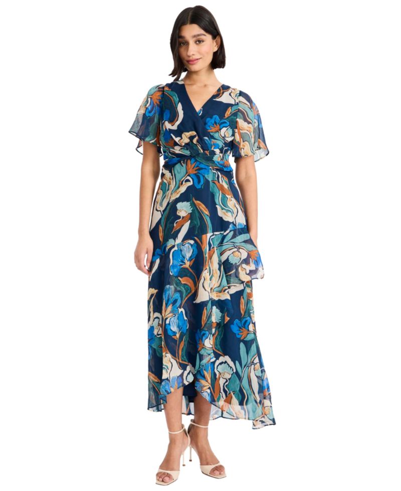 Women's V-Neck Short-Sleeve Midi Dress