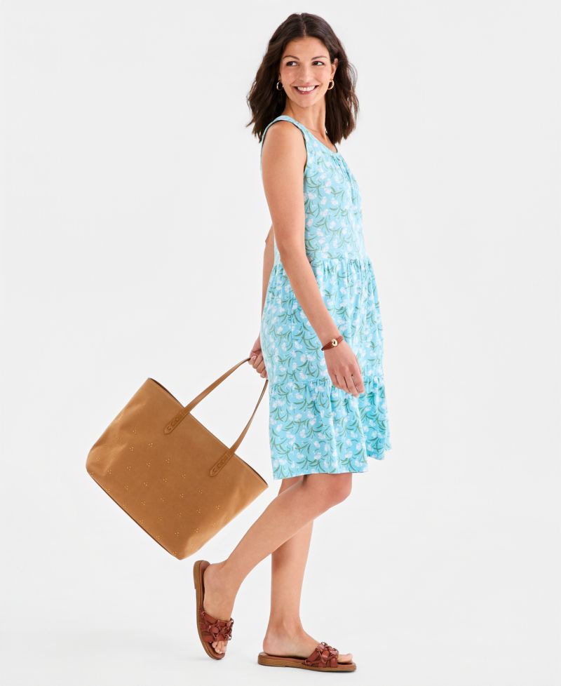 Petite Printed Round-Neck Tiered Tank Dress