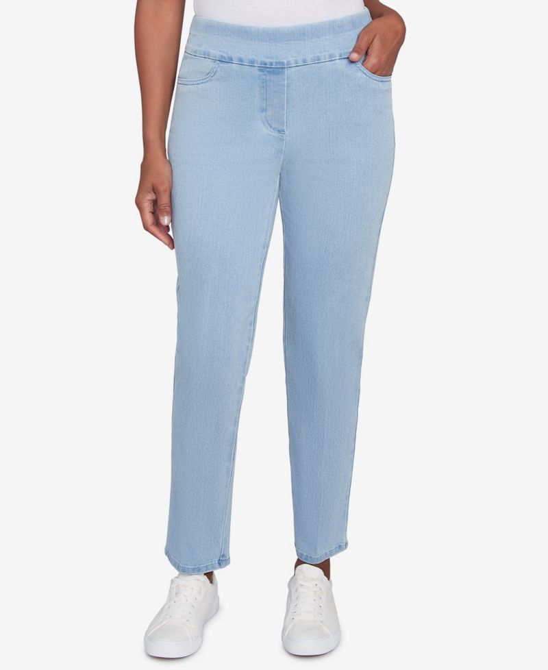 Petite Mid-Rise Pull On Straight Leg Denim Pants, Petite & Petite Short