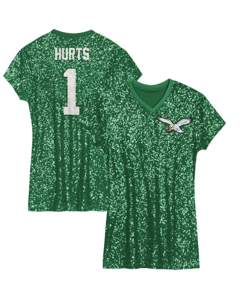 Big Girls Jalen Hurts Kelly Green Philadelphia Eagles Sequin Player Name & Number V-Neck Dress
