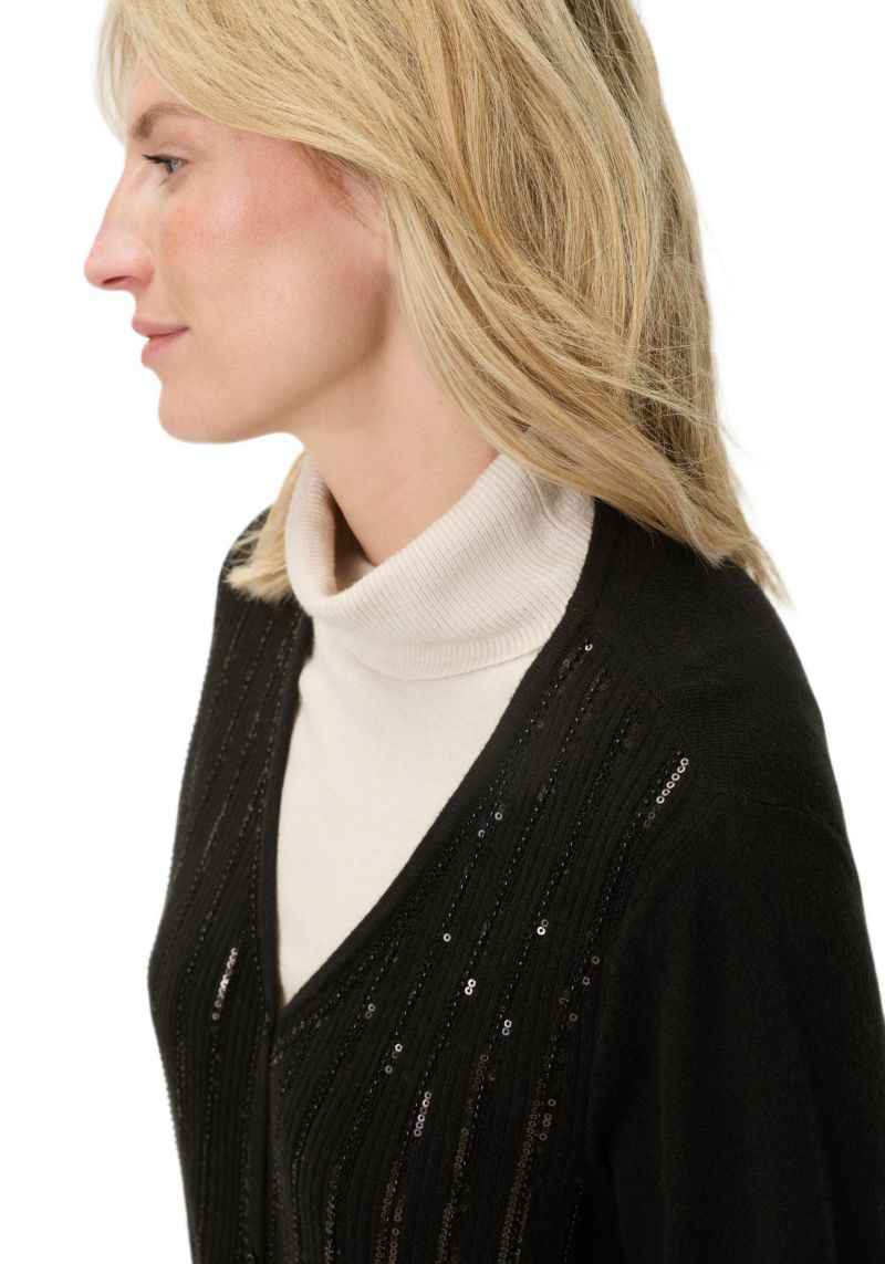 Women's Rib Knit Cardigan with Sequin Detail Sweater