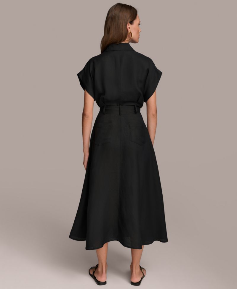Women's Grommet-Trim Belted Midi Dress