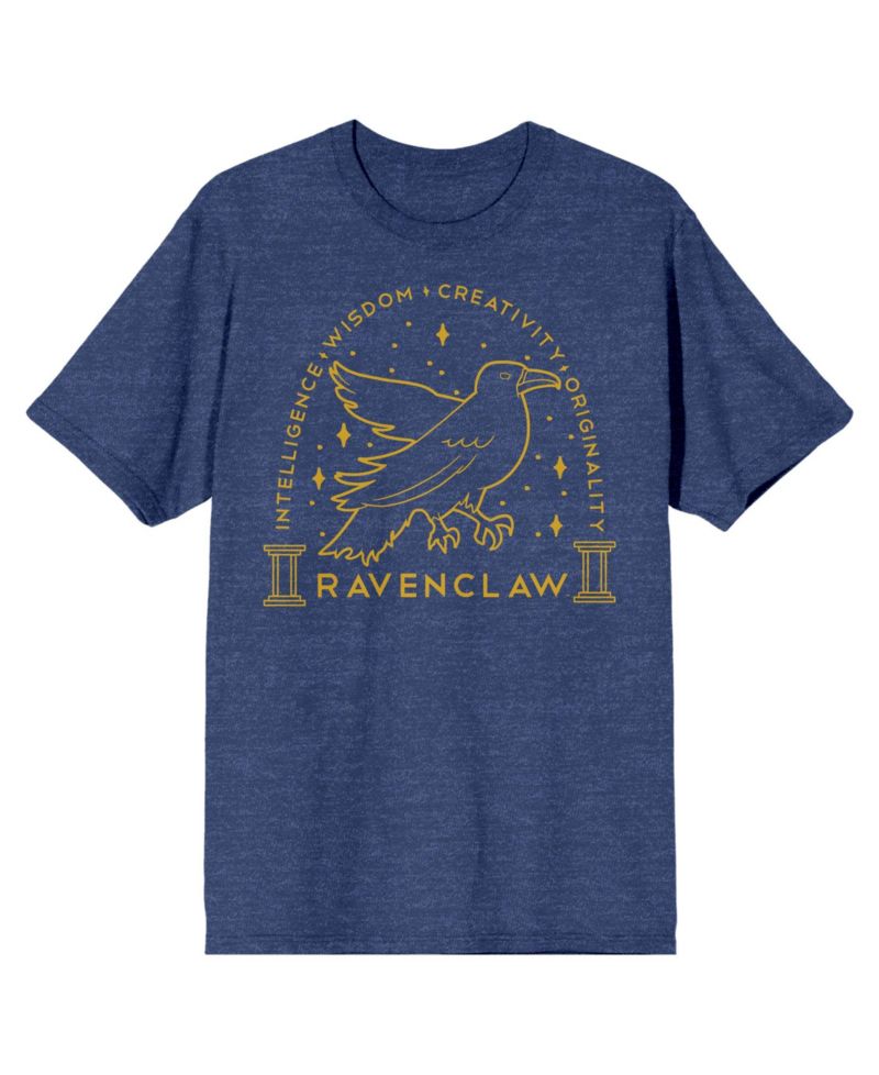 Men's Ravenclaw Crest Gold Line Art Navy Heather T-shirt-XXL