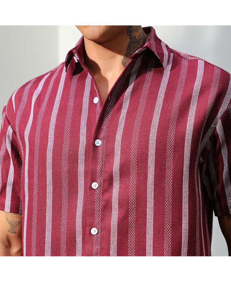 Men's Maroon Red Pencil Striped Shirt