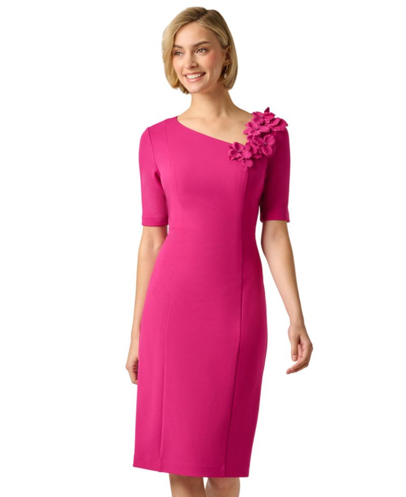 Women's 3D Floral Crepe Midi Dress