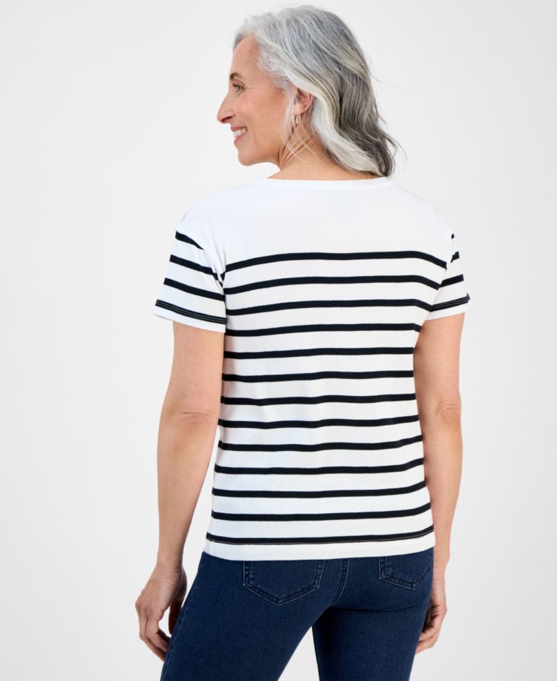 Petite Cotton Button-Shoulder Tee