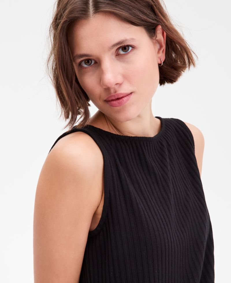 Women's Sleeveless Boat Neck Rib Knit Top