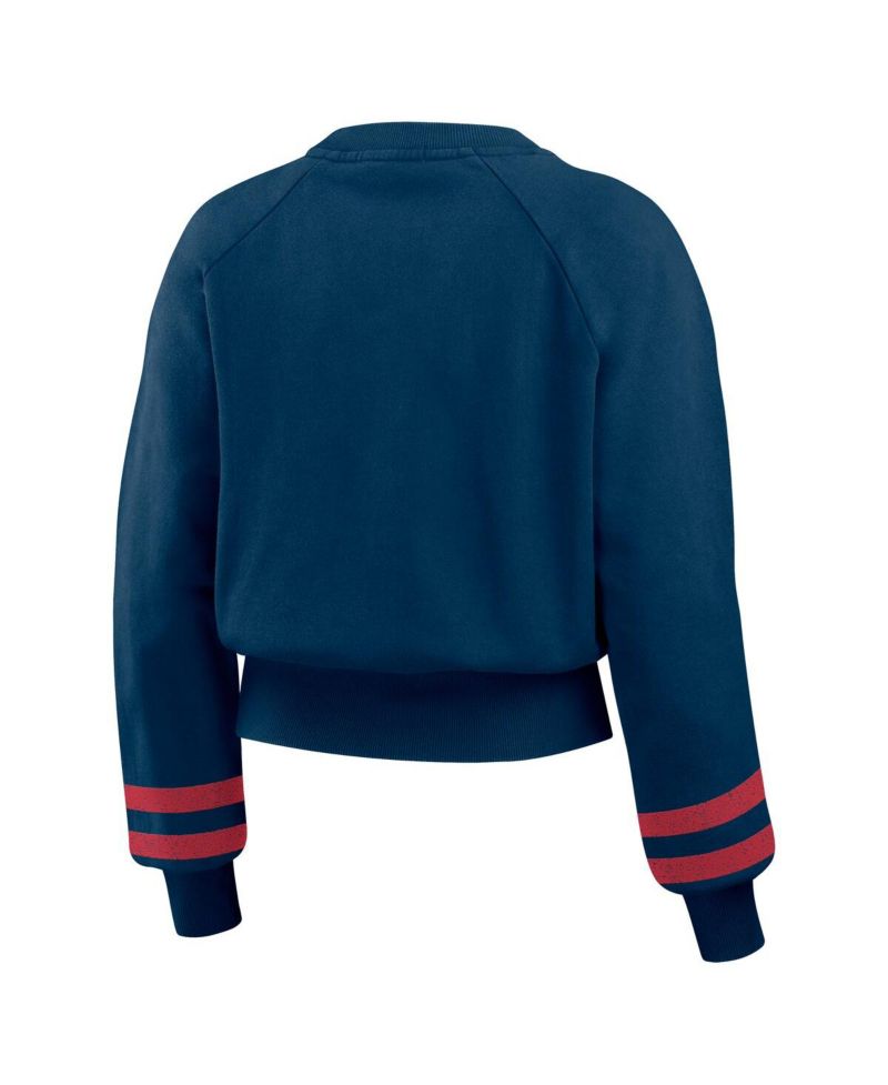 Women's Navy Atlanta Braves Vintage Washed Cropped Pullover Sweatshirt
