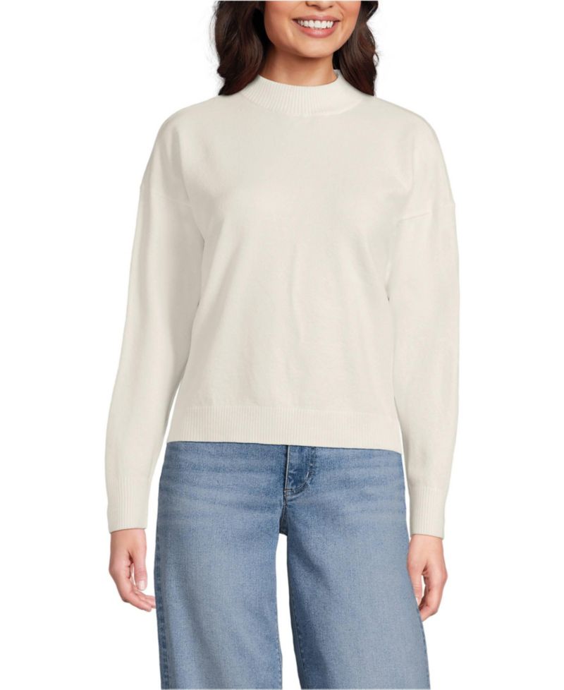 Women's CashTouch Drop-Shoulder Mock Neck Cotton-Blend Sweater