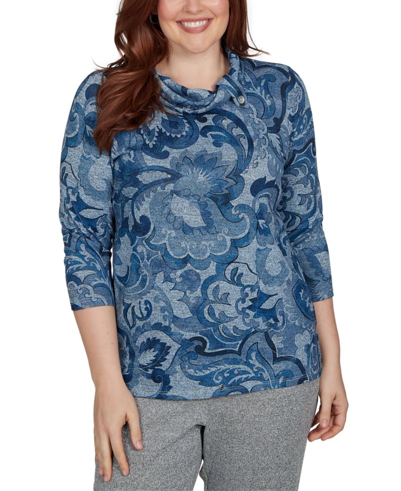 Women's Paisley Scroll Cowl Neck Pocket Top