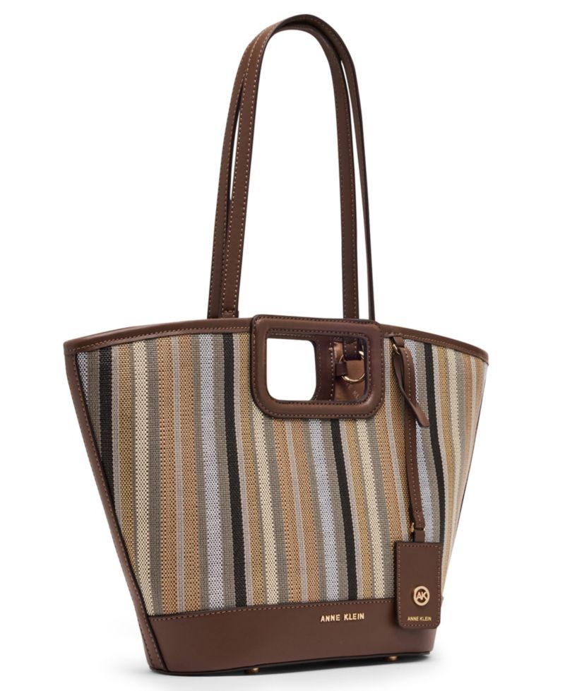 Stripe Cut Out Small Handle Tote Handbag