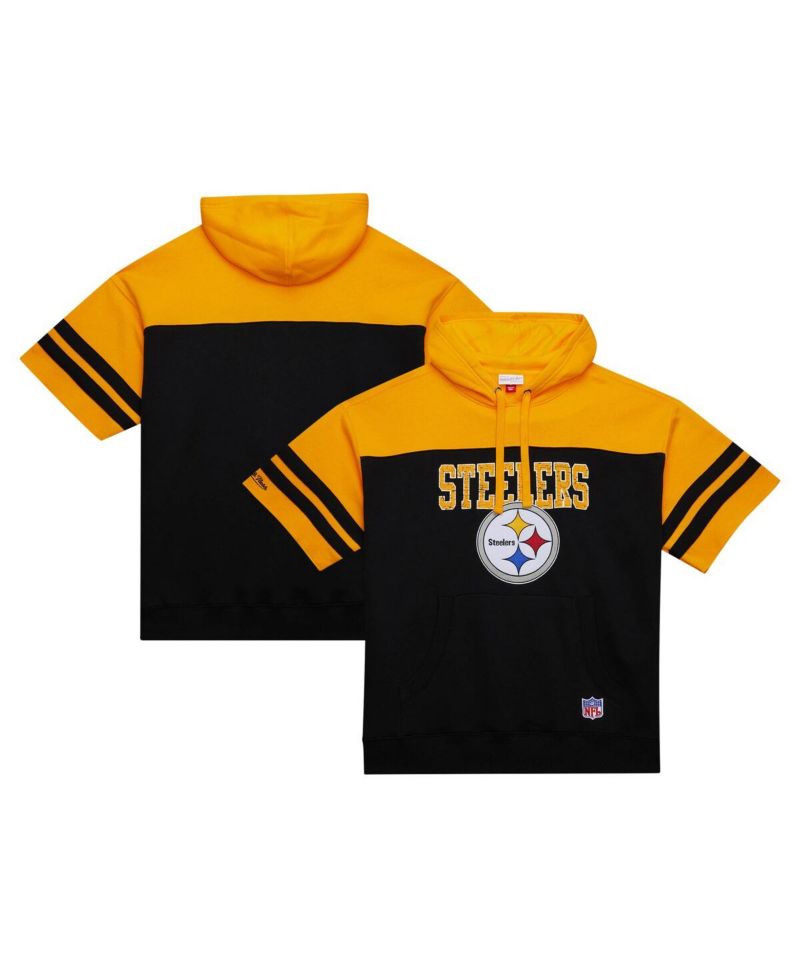 Men's Black Pittsburgh Steelers Off Field Vintage-like Logo Short Sleeve Pullover Hoodie