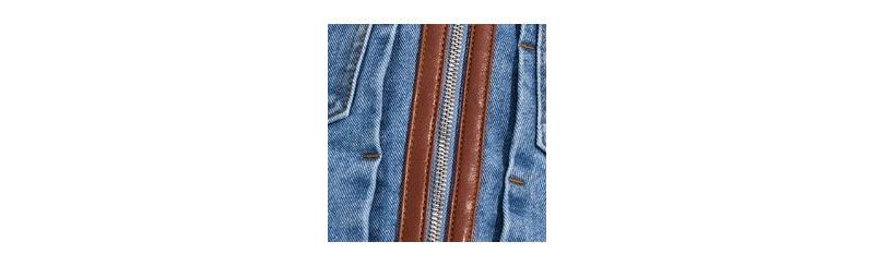 Women's Denim and Leather Collarless Jacket