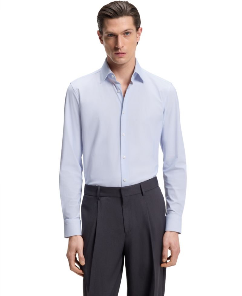 Men's Printed Performance-Stretch Fabric Slim-Fit Dress Shirt
