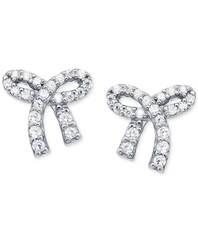 Cubic Zirconia Bow Stud Earrings in 18k Gold-Plated Sterling Silver
