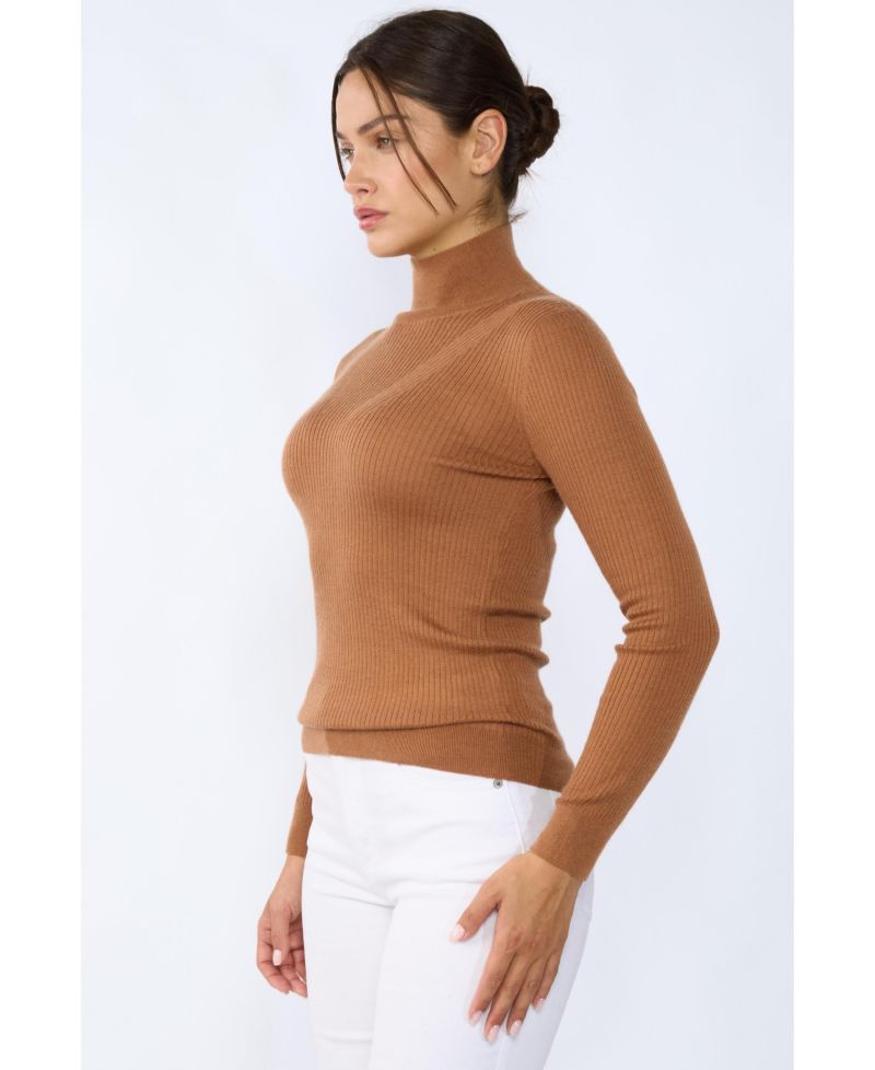 Women's Tissue Weight Cashmere Silk Rib-knit Turtleneck Sweater