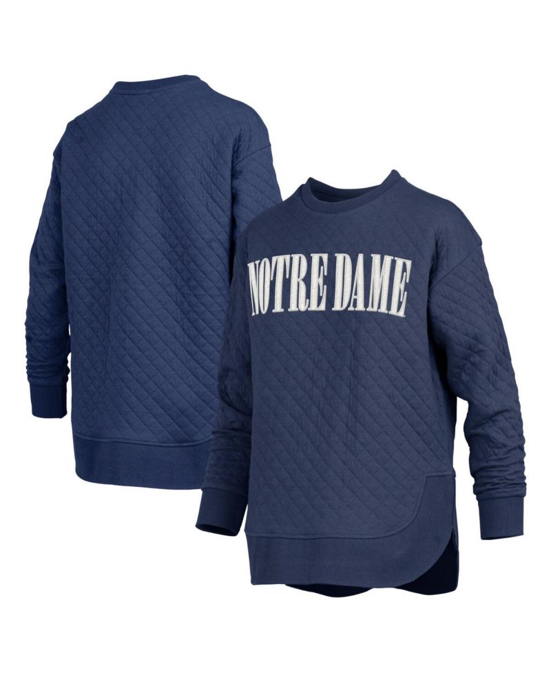 Women's Navy Notre Dame Fighting Irish Quilted Long Sleeve Pullover Sweatshirt