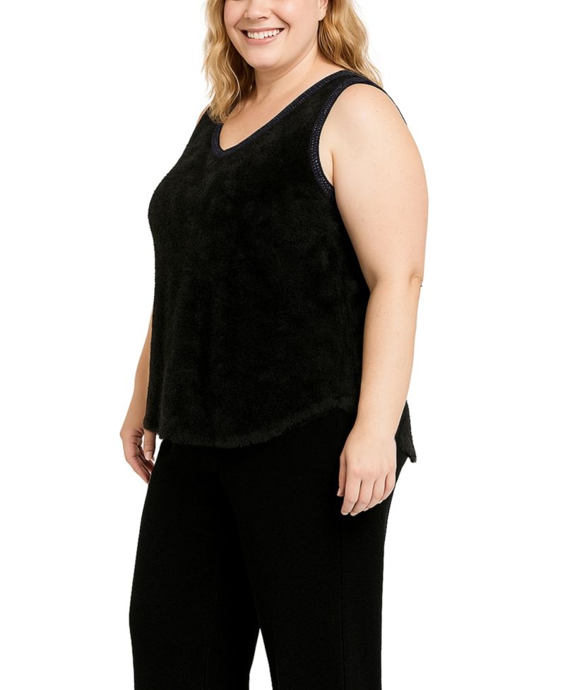 Plus Size Cozy Rib Sequin Trim V Neck Tank Top