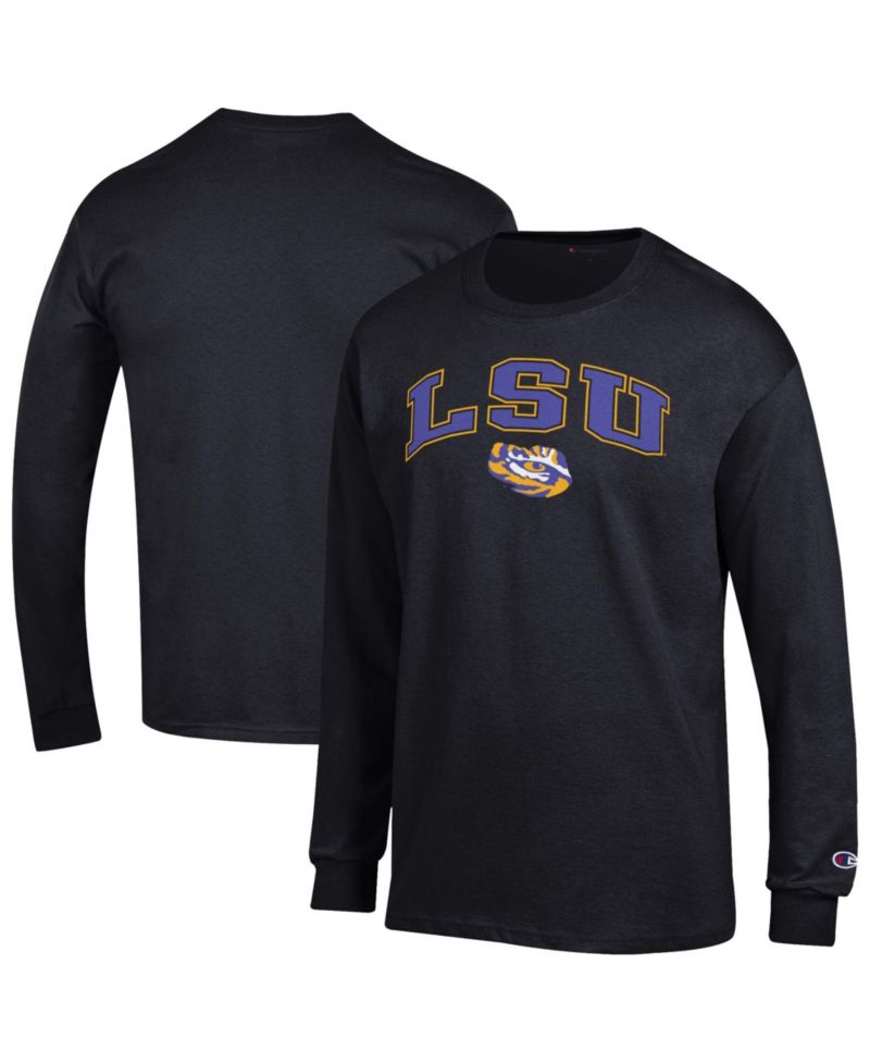 Men's Champion Heather Gray LSU Tigers Arch Over Logo Long Sleeve T-Shirt