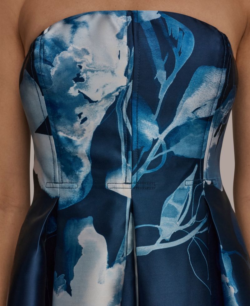Women's Strapless Floral A-Line Midi Dress