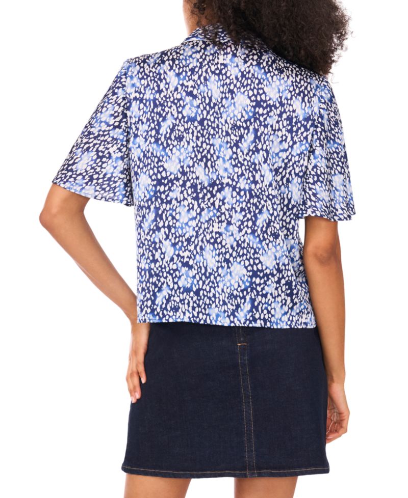 Women's Printed Flutter-Sleeve Button Blouse