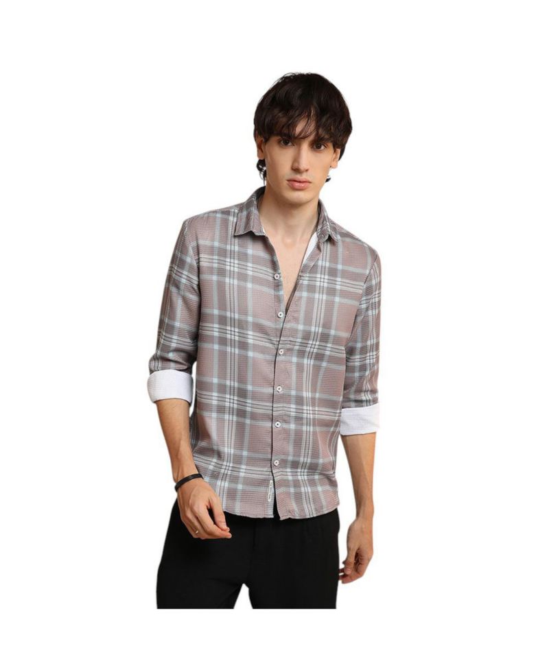 Men's Nude Pink & Cloud Grey Tartan Plaid Shirt