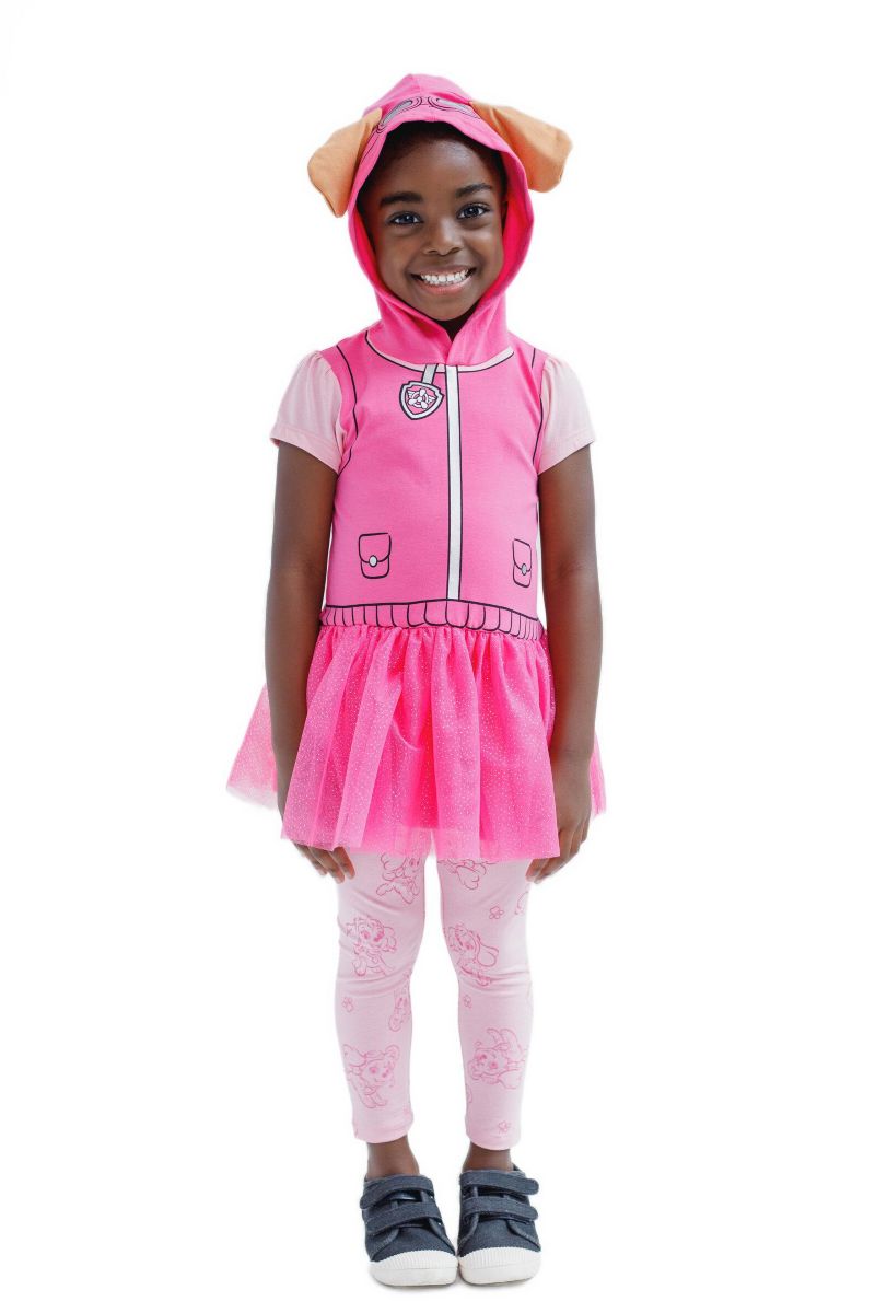 Little Girls (6-8) Hooded Cosplay T-Shirt Dress and Leggings Outfit Set