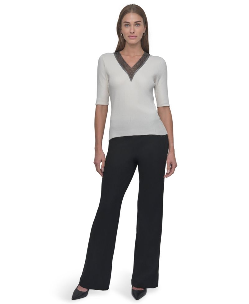 Women's Crystal V-Neck Cable-Knit Embellished Pullover Sweater