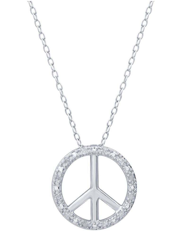 Diamond Peace Sign 18" Pendant Necklace (1/10 ct. t.w.) in Sterling Silver or Sterling Silver & 14k Gold-Plate