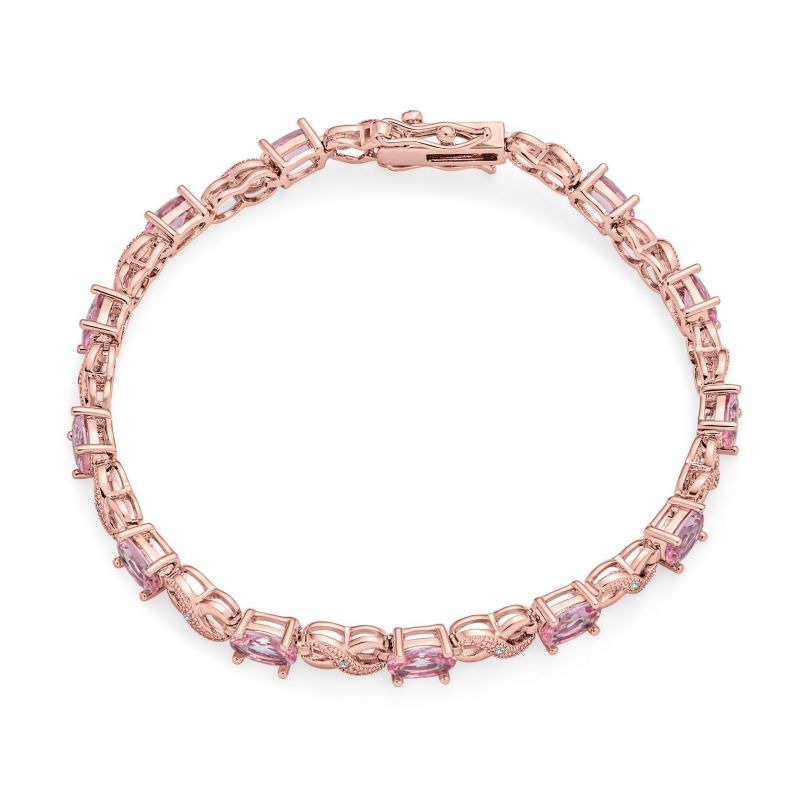 Birthstone Dark Pink Color CZ Oval Infinity Tennis Bracelet Silver Plated