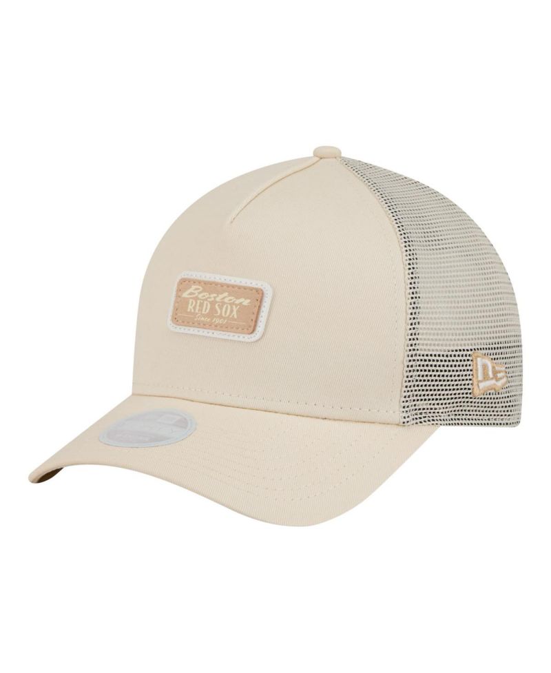 Women's Light Beige Boston Red Sox Tonal Patch 9FORTY M-Crown A-Frame Trucker Adjustable Hat