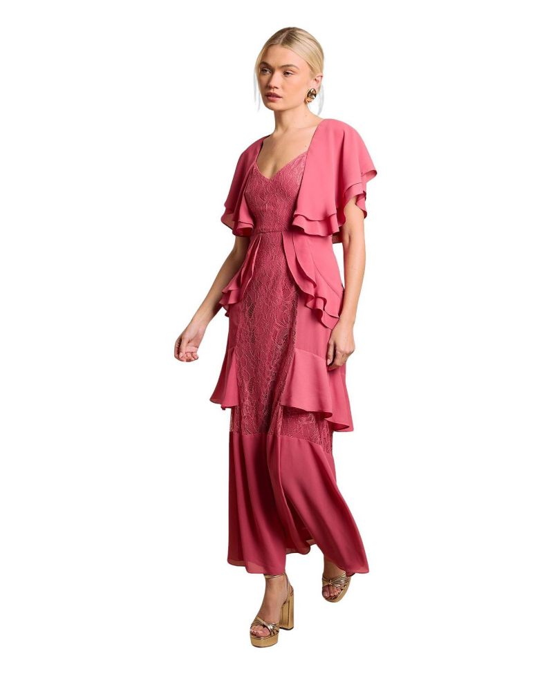 Women's Lace Ruffle V-Neck Dress