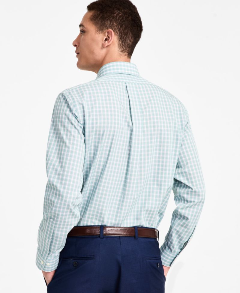 Men's Regular-Fit Non-Iron Spread Collar Check Broadcloth Dress Shirt