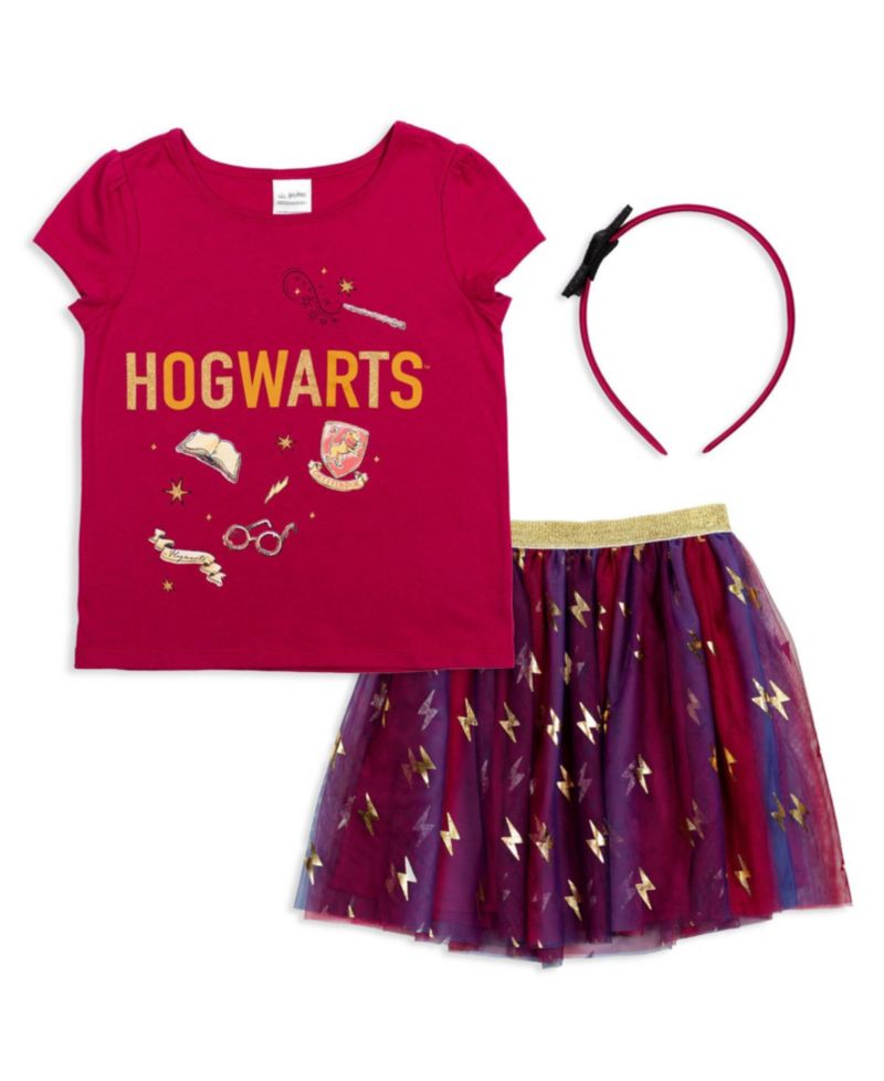 Little Girls Gryffindor T-Shirt Tulle Skirt and Headband 3 Piece Outfit Set Toddler|Child
