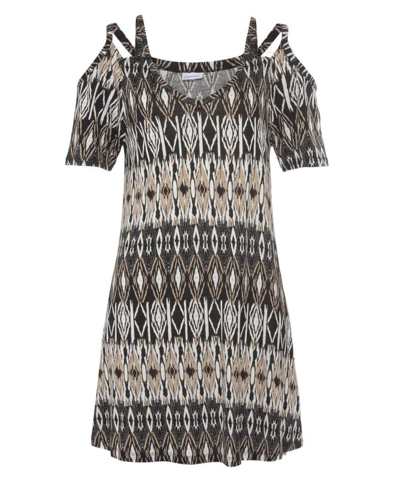 Women's Viscose Printed Cold Shoulder V-Neck Short Dress