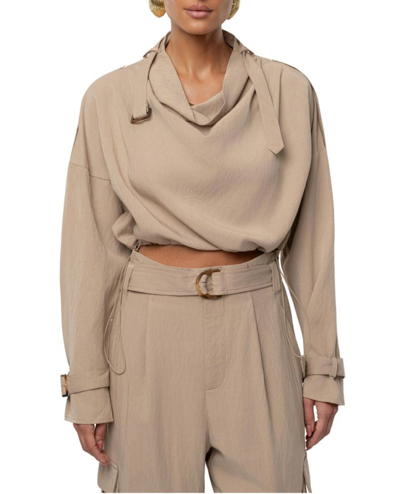 Women's Wanderlust 3/4-Sleeve Cowl Neck Cropped Top