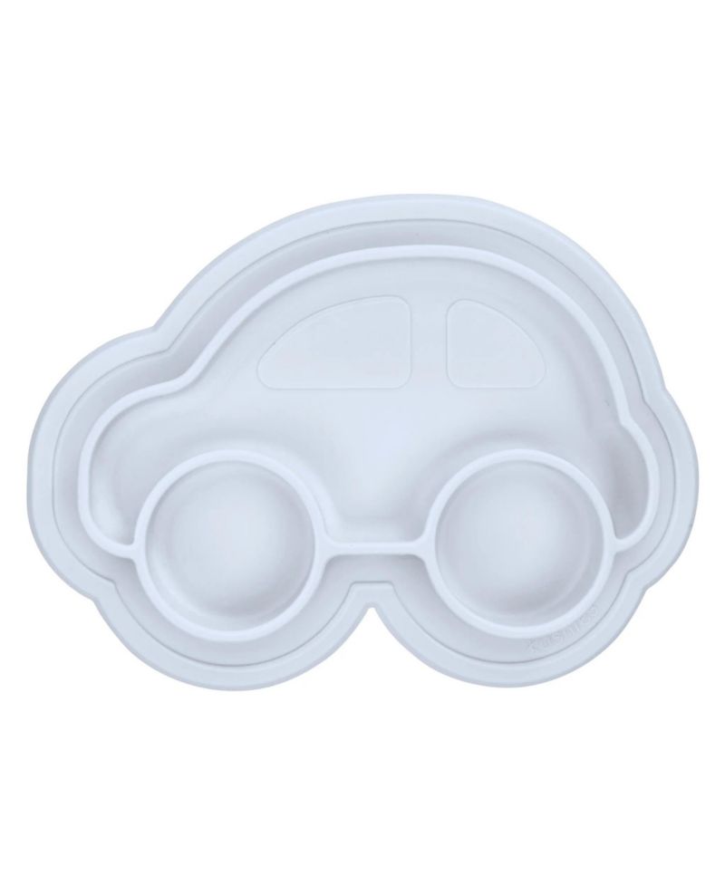 Toddler Silicone Divided Suction Plate, Unbreakable, Microwave Safe, Blue Car