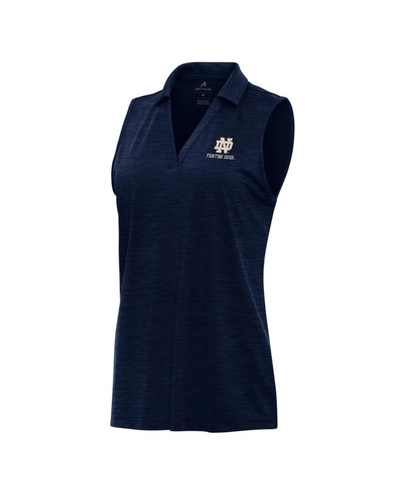 Women's Heather Navy Notre Dame Fighting Irish Layout Sleeveless V-Neck Polo Shirt