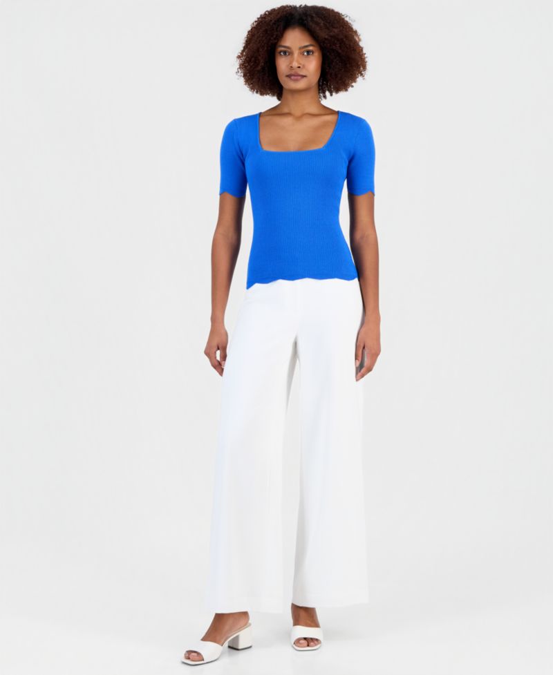 Women's Square-Neck Scalloped-Edge Knit Top