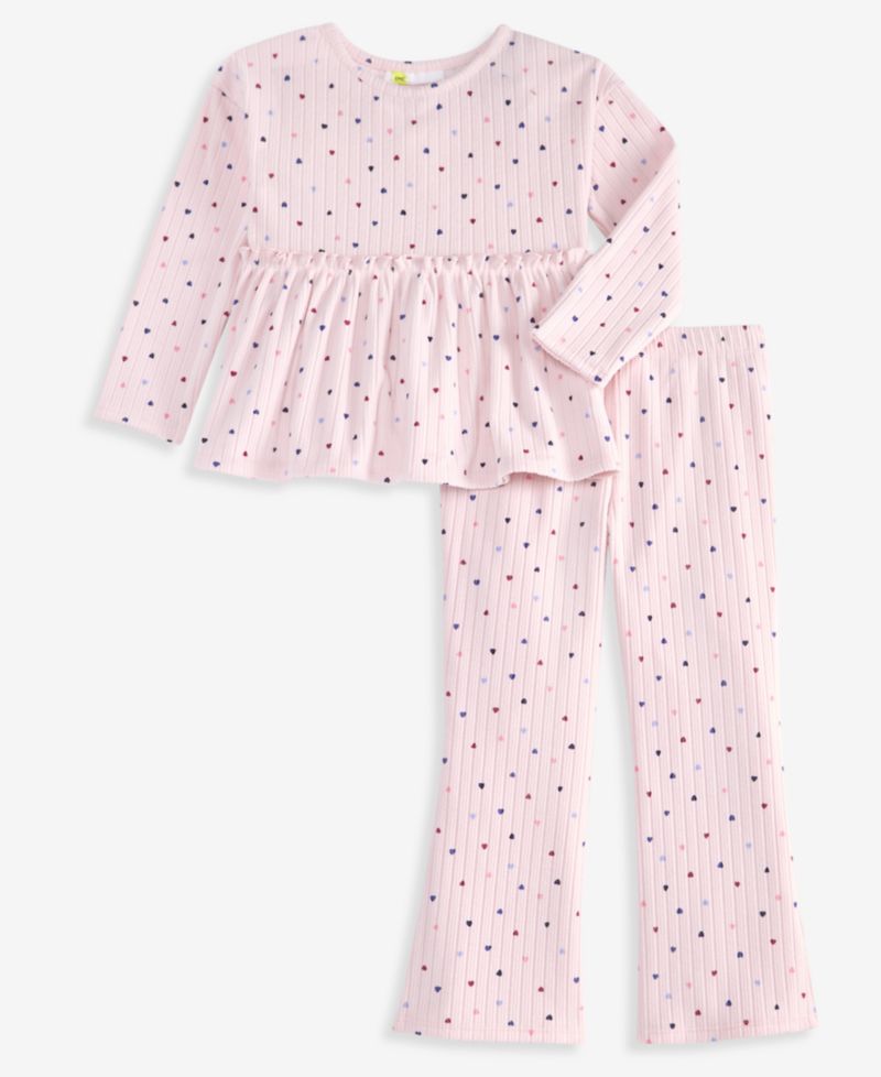 Girls' 12M-5T Star Heart Brushed Rib Top & Pants, 2-Piece Set