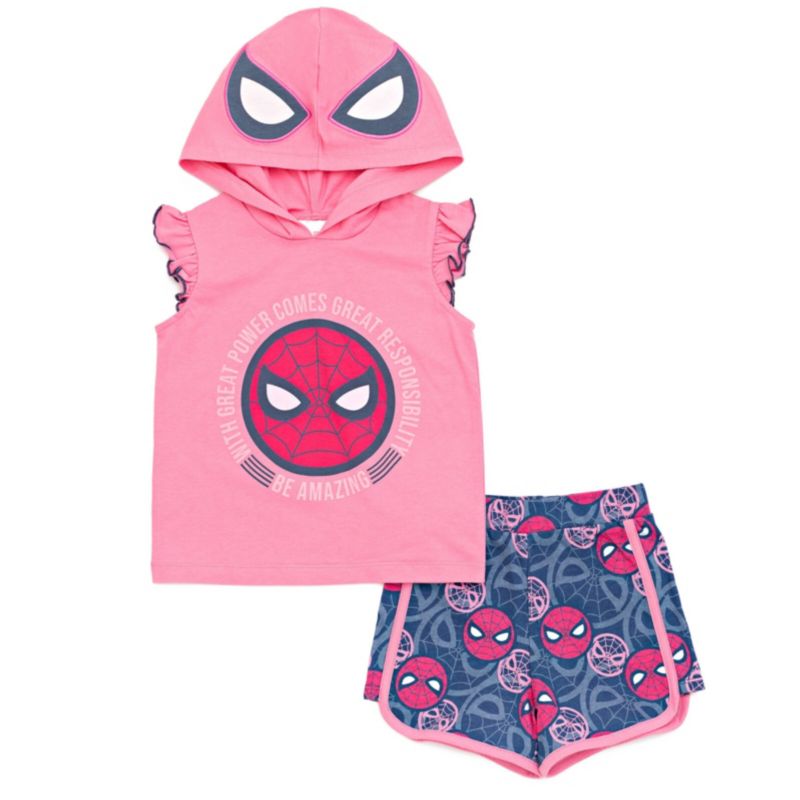 Girls SPIDERMAN Spidey and His Amazing Friends Cosplay Tank Top and Dolphin Active French Terry Shorts Outfit Set
