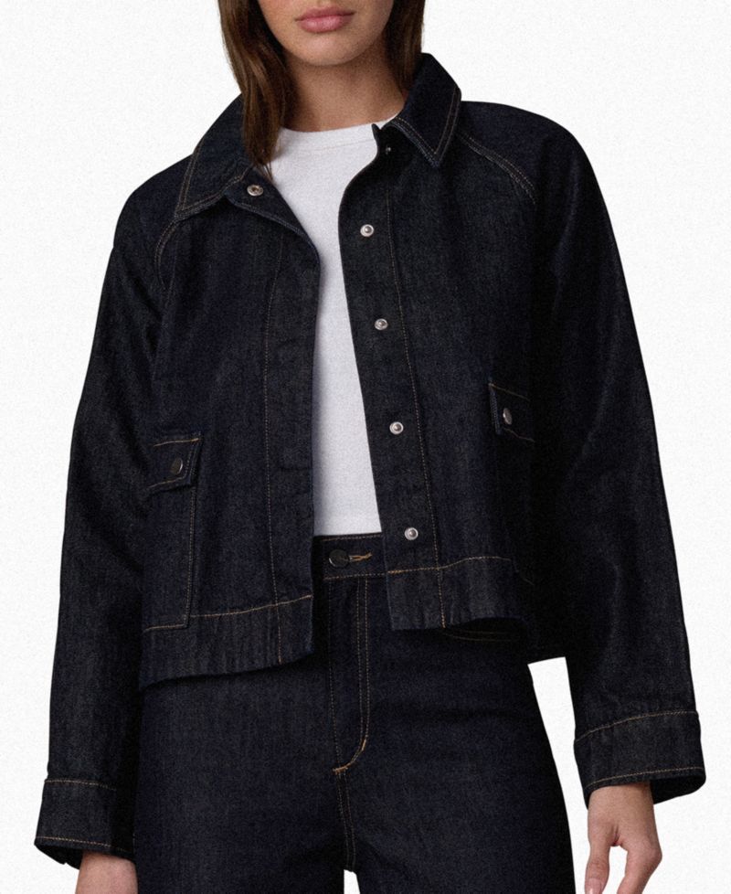 Women's Collared Patch Pocket Denim Swing Jacket