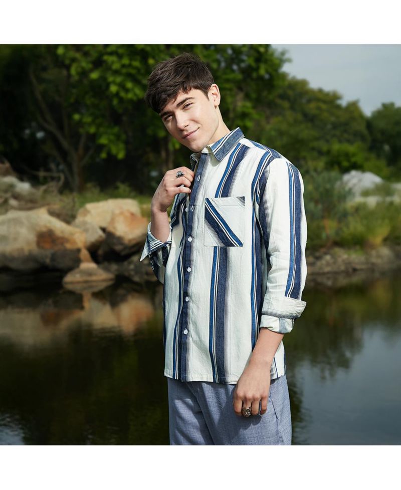 Men's Shadow-Striped Oversized Shirt.