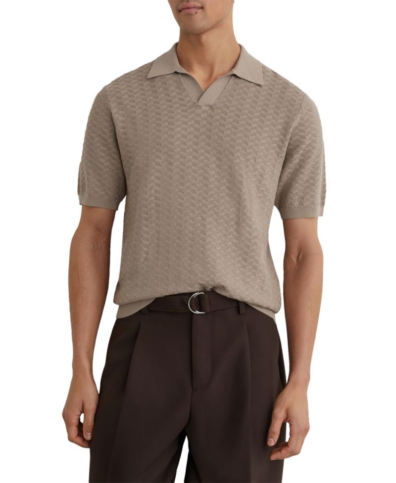 Men's Sol Open Collar Textured Polo Shirt